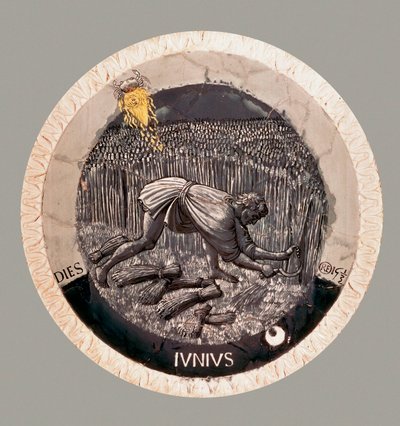 Haziran: buğday hasadı yapan bir köylü. Luca della Robbia tarafından pişmiş toprak by Luca Della Robbia
