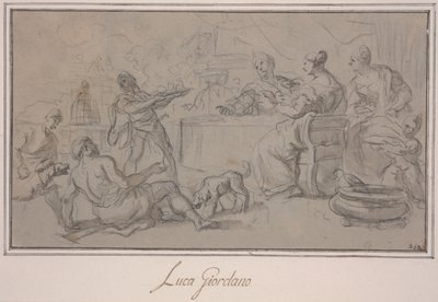 Zenginlerin Ziyafeti (kağıt üzerinde grafit ve mürekkeple yıkama) by Luca Giordano