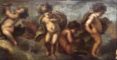 Putti disporting (tuval üzerine kağıt) (sağ detay) (ayrıca bkz. 67087-90) by Luca Giordano