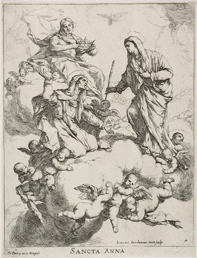 Aziz Anne, İsa ve Bakire tarafından Cennette Karşılandı by Luca Giordano