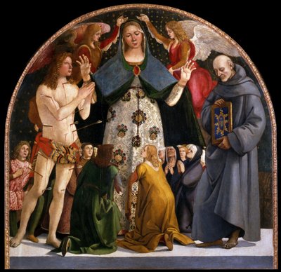 Merhamet Madonna ve Aziz Sebastian ve Bernardino da Siena, c. 1490 by Luca Signorelli