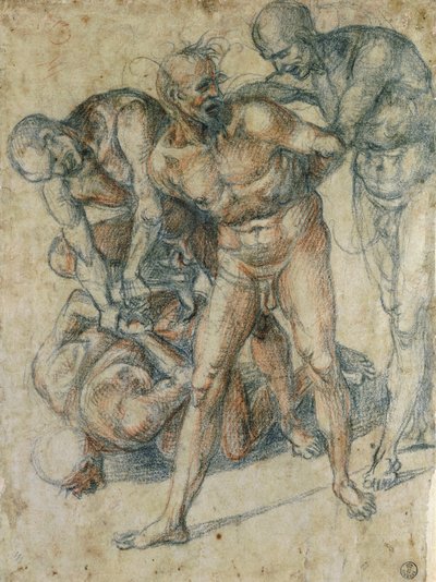 Erkek çıplaklar (kağıt üzerinde kırmızı ve siyah tebeşir) by Luca Signorelli