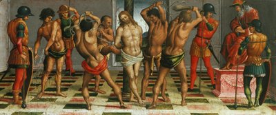 Ölü Mesih Üzerine Mesih Ağıtının Kırbaçlanması, Predella paneli, 1502. by Luca Signorelli