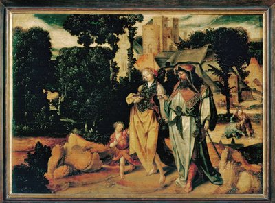 Hagar gönderiliyor (meşe ağacı üzerine boyama) by Lucas Cornelisz