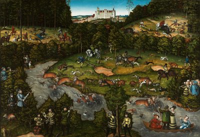 Hartenfels Kalesi yakınlarında avlanma, 1540 by Lucas Cranach