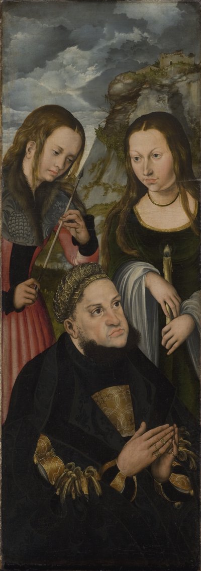 Aziz Ursula (solda) ve Genevieve (sağda) ile Saksonya Bilgesi Frederic (1463-1525) by Lucas Cranach d.Æ.