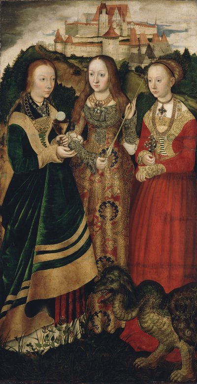 Aziz Catharine Şehitliği ile mihrap, sağ kanat: Aziz Barbara, Ursula ve Margaret by Lucas Cranach the Elder