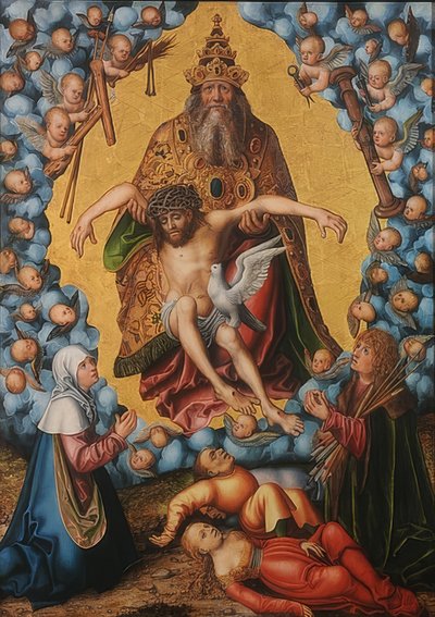 Trinity, Maria ve Sebastian tarafından saygıyla karşılandı. 1515 civarında by Lucas Cranach the Elder