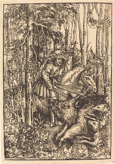 At sırtında bir yaban domuzu avlayan avcı by Lucas Cranach the Elder