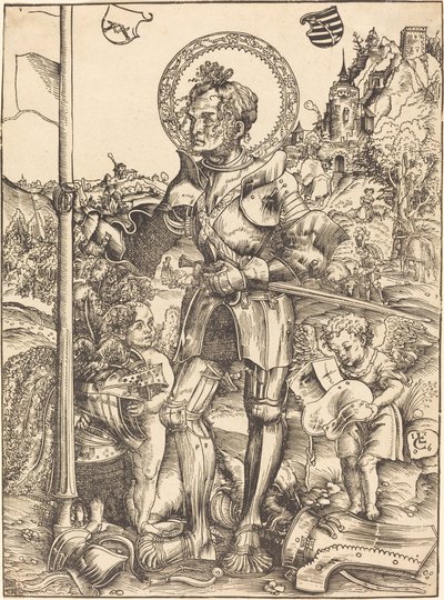 Aziz George Ayakta, İki Melekle by Lucas Cranach the Elder