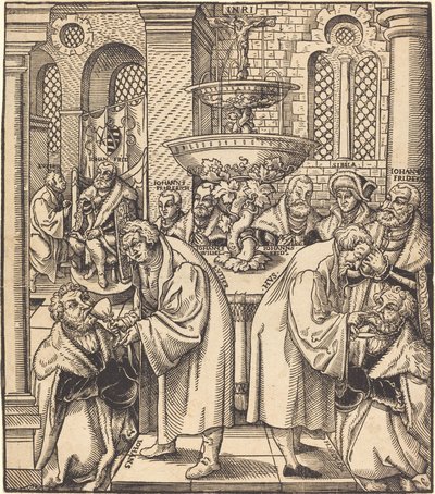 Reformcular Luther ve Hus, Saksonya Evi Prenslerine Komünyon Veriyor by Lucas Cranach the Elder