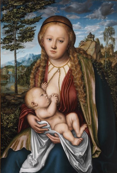 Bakire çocuğu emziriyor by Lucas Cranach the Elder