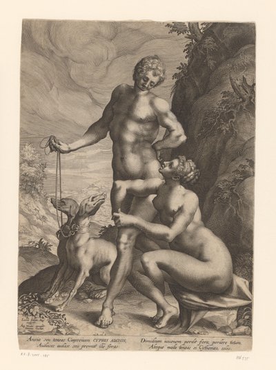Venüs ve Adonis iki köpekle by Lucas Kilian