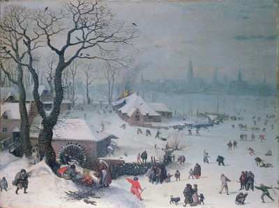 Antwerp yakınlarında kar yağışı ile kış manzarası by Lucas Valckenborch van