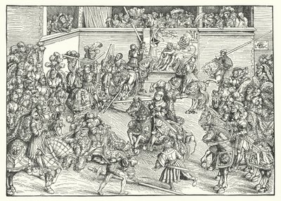 Samson ve Aslan Goblenli Turnuva (gravür) by Lucas the Elder (after) Cranach