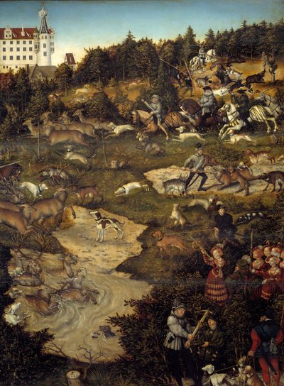 Torgau Kalesi'nde (Almanya) Charles V onuruna avlanma. Detay. Lucas Cranach'ın (1472-1553) tablosu by Lucas the Elder Cranach