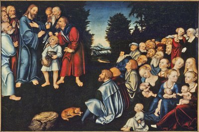 La çarpma des ağrıları - Cranach, Lucas, the Elder (1472-1553) tarafından yazılan Beş Somun ve İki Balığın Mucizesi. Ahşap üzerine yağ. Ebat : 82x120 cm. Ulusal Müze Stockholm by Lucas the Elder Cranach
