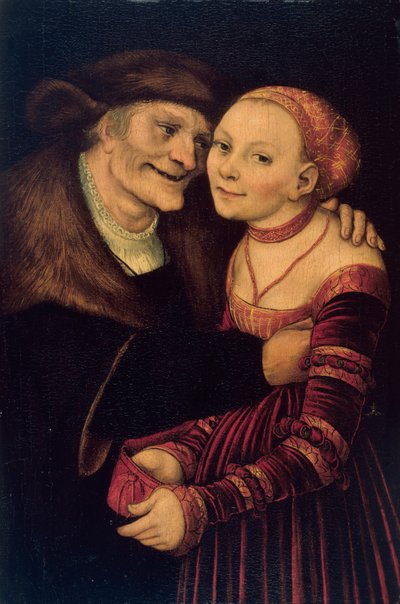 Le couple mal assorti - The Unequal Couple - Cranach, Lucas, the Elder (1472-1553) - 1517 - Ahşap üzerine yağlı boya - 27,3x18 - Museu Nacional d