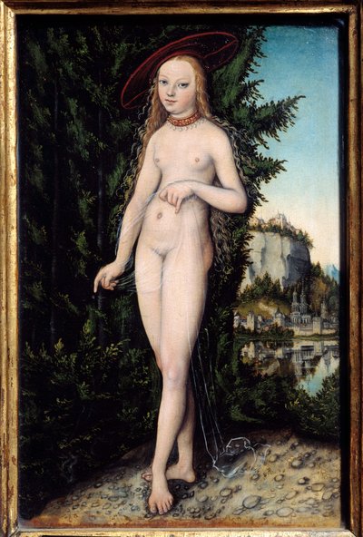 Bir Manzara Resminde Duran Venüs, Yaşlı Lucas Cranach (1472-1553) 1529, Ahşap Üzerine Yağlıboya, Soluk. 0,38x0,25 m - Venüs bir manzarada duruyor. Yaşlı Lucas Cranach