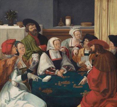 The Card Players, muhtemelen c.1550-99 (tuval üzerine yağlı boya) by Lucas van (after) Leyden