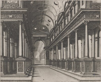 Uzak Arka Planda Heykeli Olan Bir Kilisenin İçi by Lucas van Doetechum and Johannes