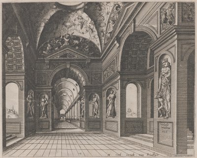 Grotesklerle Süslenmiş Çapraz Tonozlu Salonun İçi by Lucas van Doetechum and Johannes