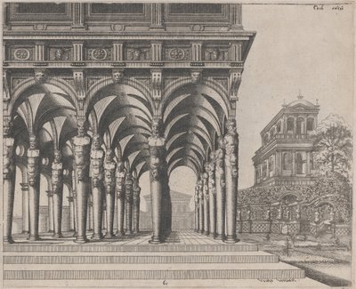 Satyr Terimleri ve Bahçeli Loggia by Lucas van Doetechum and Johannes