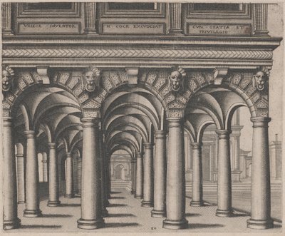 Sağda Kent Meydanı olan Toskana Sütunlarıyla Desteklenen Açık Salon by Lucas van Doetechum and Johannes