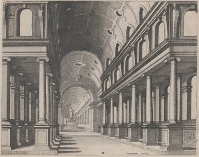 İyon Sütunlu Kilise ve Heykelli Koro Görünümü by Lucas van Doetechum and Johannes