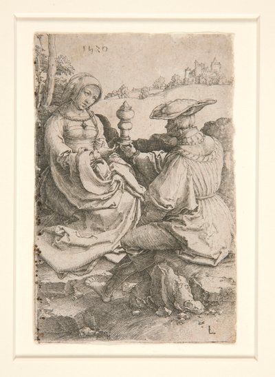 Bir Peyzajda Oturan Bir Asilzade ve Bir Hanımefendi by Lucas van Leyden