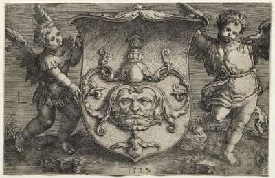 İki Cin Tarafından Desteklenen Maskeli Bir Kalkan by Lucas van Leyden