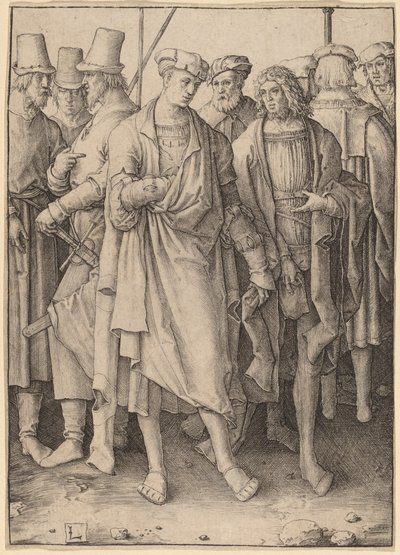 Sekiz Silahlı Adamla Genç Bir Adam by Lucas van Leyden