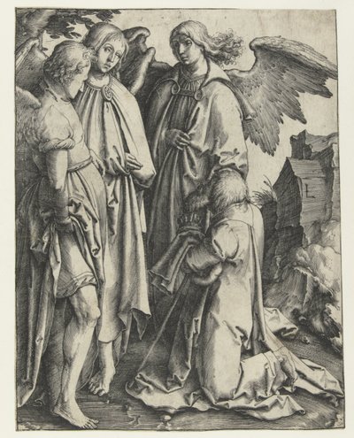 İbrahim ve üç melek by Lucas van Leyden