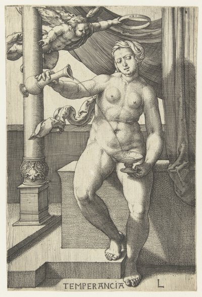 ayıklık Temperancia (nesne üzerindeki başlık) Yedi Erdem (dizi başlığı) by Lucas van Leyden