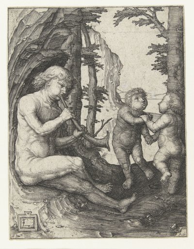 Rüzgar enstrümanı olan çocuk by Lucas van Leyden