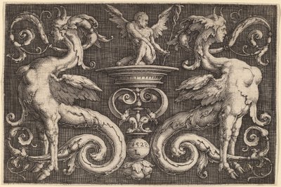 İki Sfenks ve Kanatlı Bir Adamla Süsleme by Lucas van Leyden