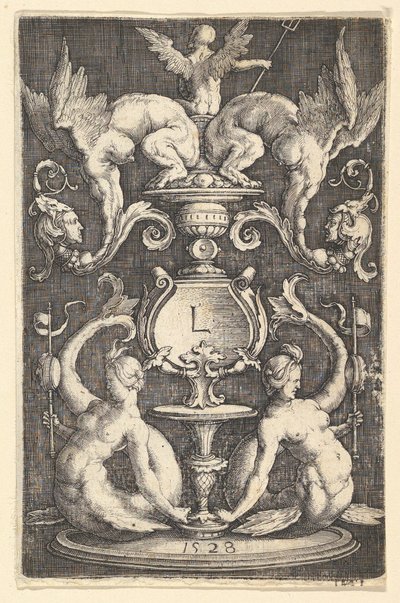 İki Sirenli Süs Panosu, 1528. by Lucas van Leyden