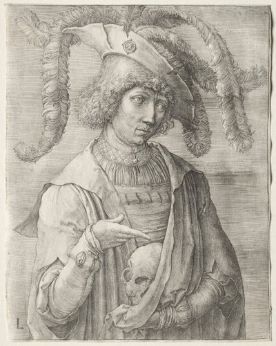 Kafatası Olan Genç Bir Adamın Portresi, c. 1519. by Lucas van Leyden