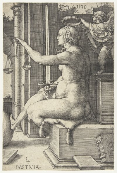 Adalet Iusticia (nesne üzerindeki başlık) Yedi Erdem (dizi başlığı) by Lucas van Leyden