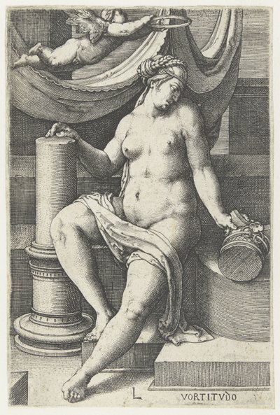 Acil şifalar dilerim Vortitudo (nesne üzerindeki başlık) Yedi Erdem (dizi başlığı) by Lucas van Leyden