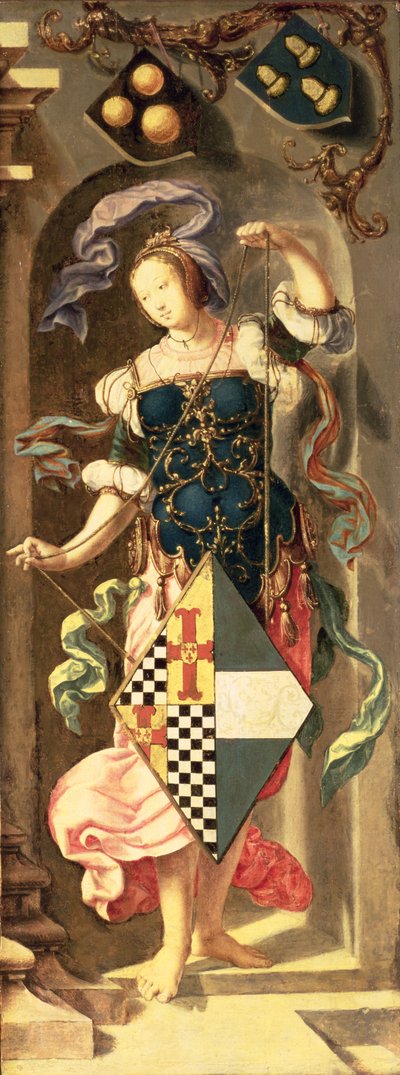 Jericho'lu Kör Adamın İyileşmesi, patronun arması olan genç kızı gösteren üç parçalı sağ yan panel, 1531 (panelden aktarılmış tuval üzerine yağlıboya) by Lucas van Leyden