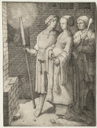 Meşaleli Adam ve Bir Aptalın Takip Ettiği Kadın by Lucas van Leyden