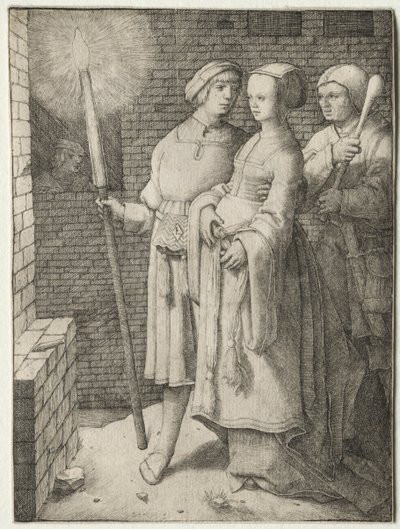 Meşaleli Adam ve Aptalın Takip Ettiği Bir Kadın, c. 1508. by Lucas van Leyden