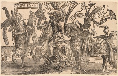 Dokuz Kahraman: Arthur, Charles the Great Charlemagne, Godfrey of Bouillon, 1515-1517. by Lucas van Leyden