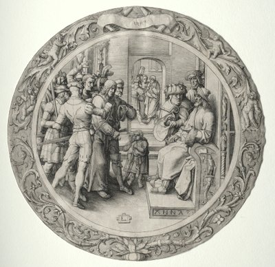 Yuvarlak Tutku: Başrahipten önce İsa, 1509. by Lucas van Leyden