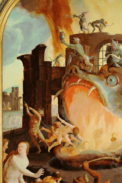 Lanetlileri yutan cehennem ağzı (ahşap üzerine yağlıboya) by Lucas van Leyden