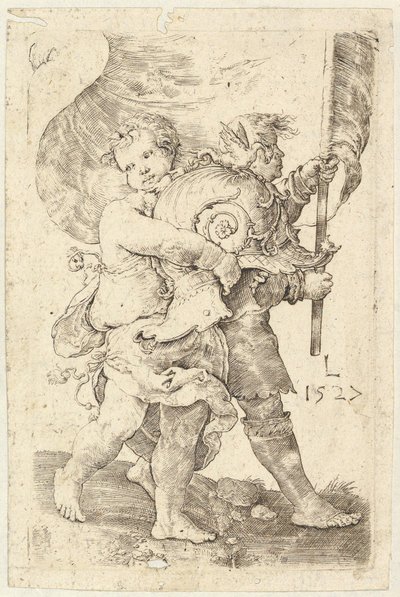 Kasklı ve Standart İki Erkek Çocuk, 1527. by Lucas van Leyden