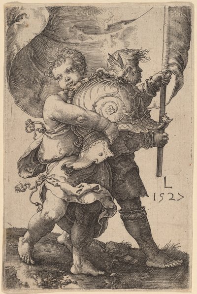 Kasklı ve Standartlı İki Erkek Çocuk by Lucas van Leyden