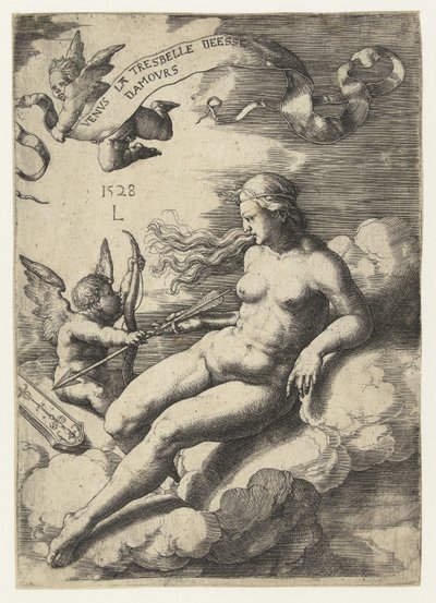 Venüs ve Aşk Tanrısı Venus la tresbelle deese damours (nesnedeki başlık) by Lucas van Leyden