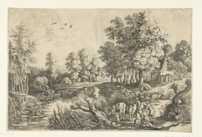 Dere kenarında sığırları olan çiftçiler by Lucas van Uden